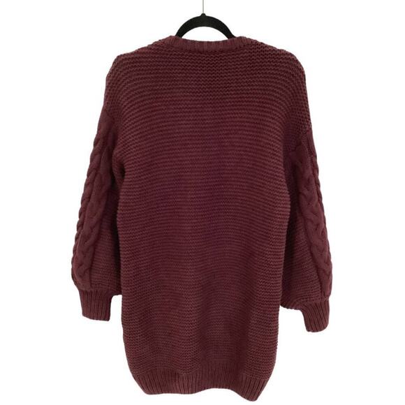 Bardot Bell Knit Dress In Burgundy Balloon Sleeves Cable Knit V Neck Size Small - Picture 9 of 11